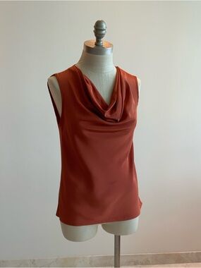 Sleek Expresso Sleeveless Cowl Neck Top in Rust sz 4